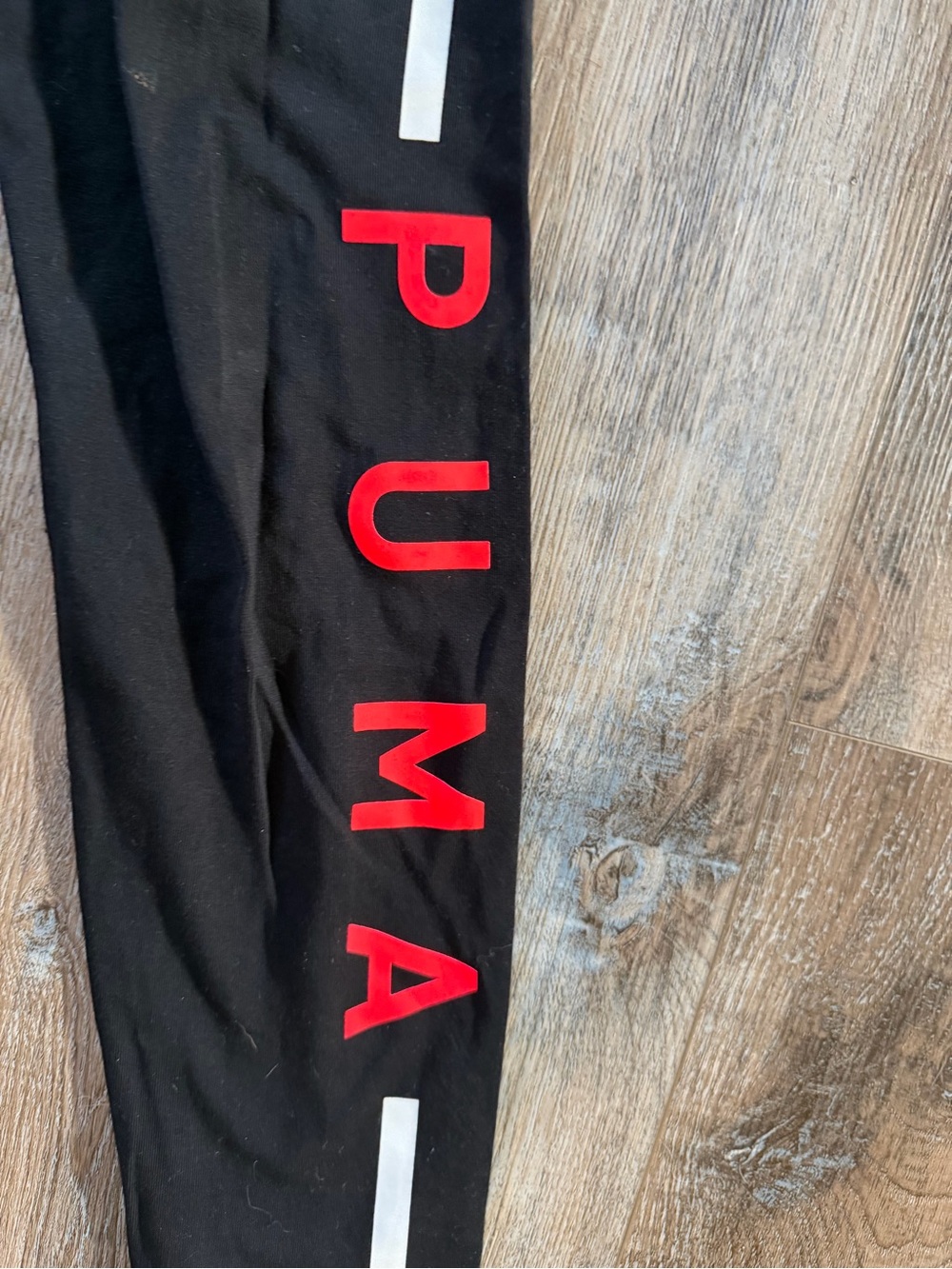 Puma Black Leggings with Red Logo and White Stripe - Picture 2 of 5